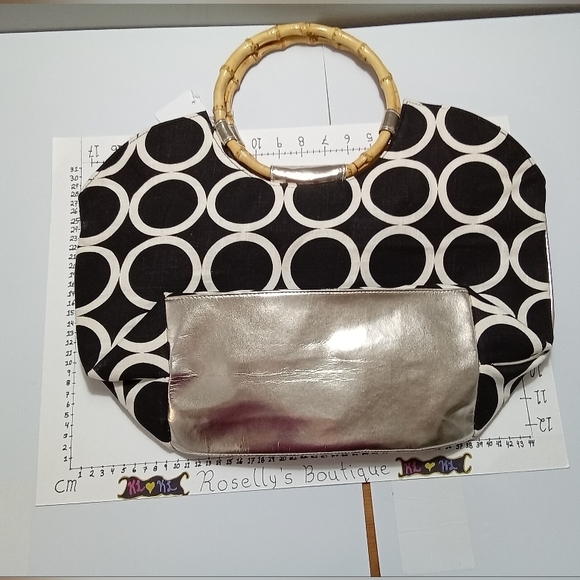 Bag Lady muddied black and white beach style tote either bamboo handles - Picture 2 of 5